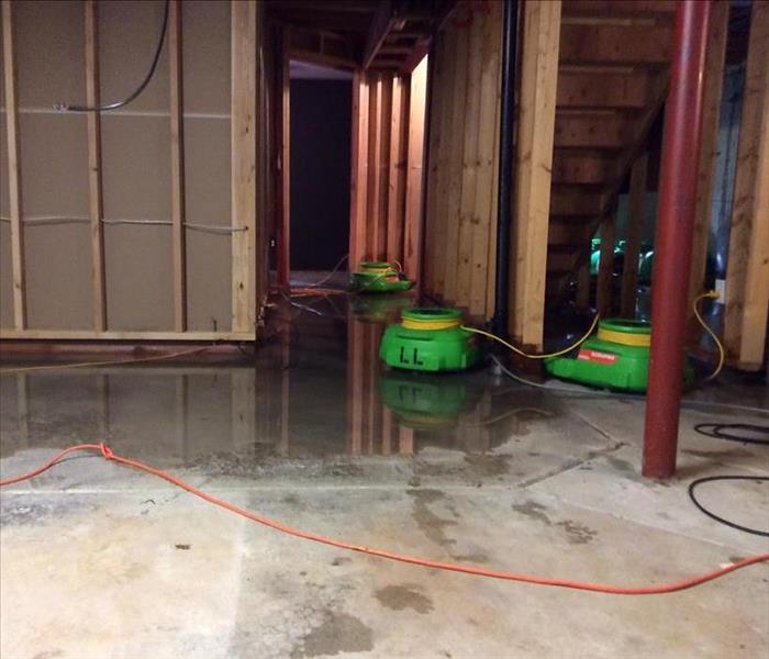 Basement with SERVPRO drying equipment 